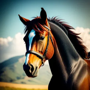 Beautiful Thoroughbred Stallion Grazing in Field