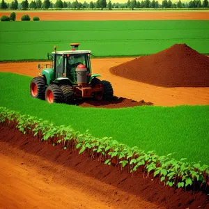 Yellow Industrial Farm Machinery in Rural Landscape