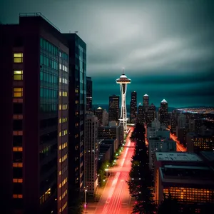 Nighttime Metropolis Skylines Amidst Towering Skyscrapers