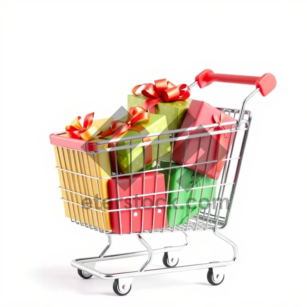 Picture of 3D shopping cart wheeling through empty supermarket