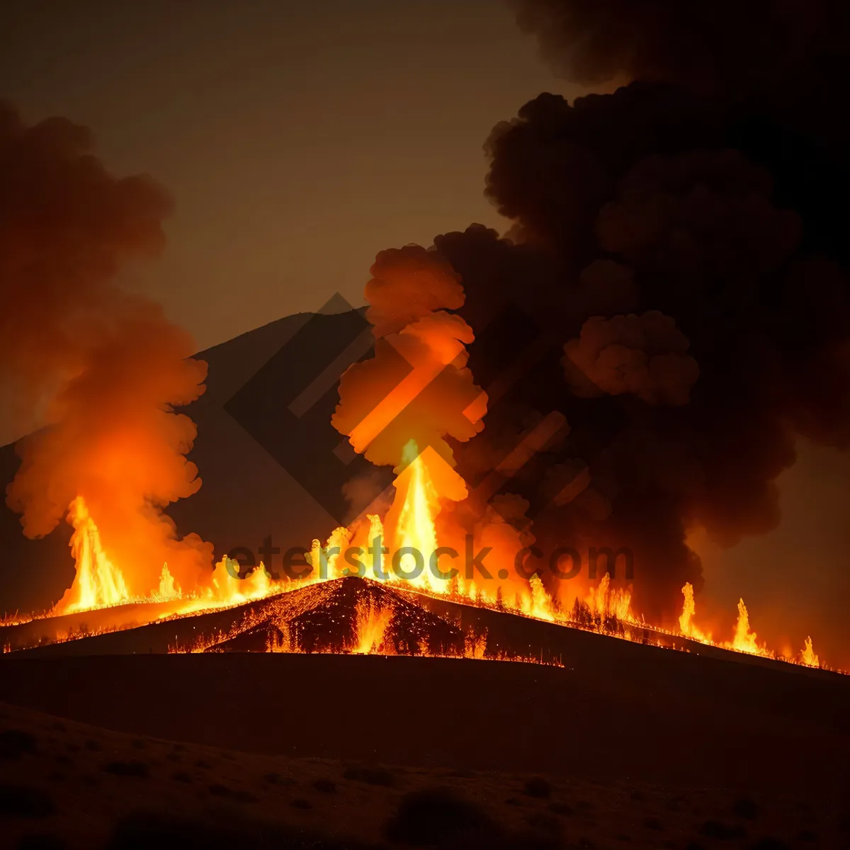 Picture of Fiery Sky: Sunset Flamethrower Illuminates Volcanic Landscape