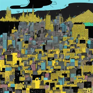 Urban Puzzle Cityscape: A Vibrant Jigsaw of Skyline and Circuitry.