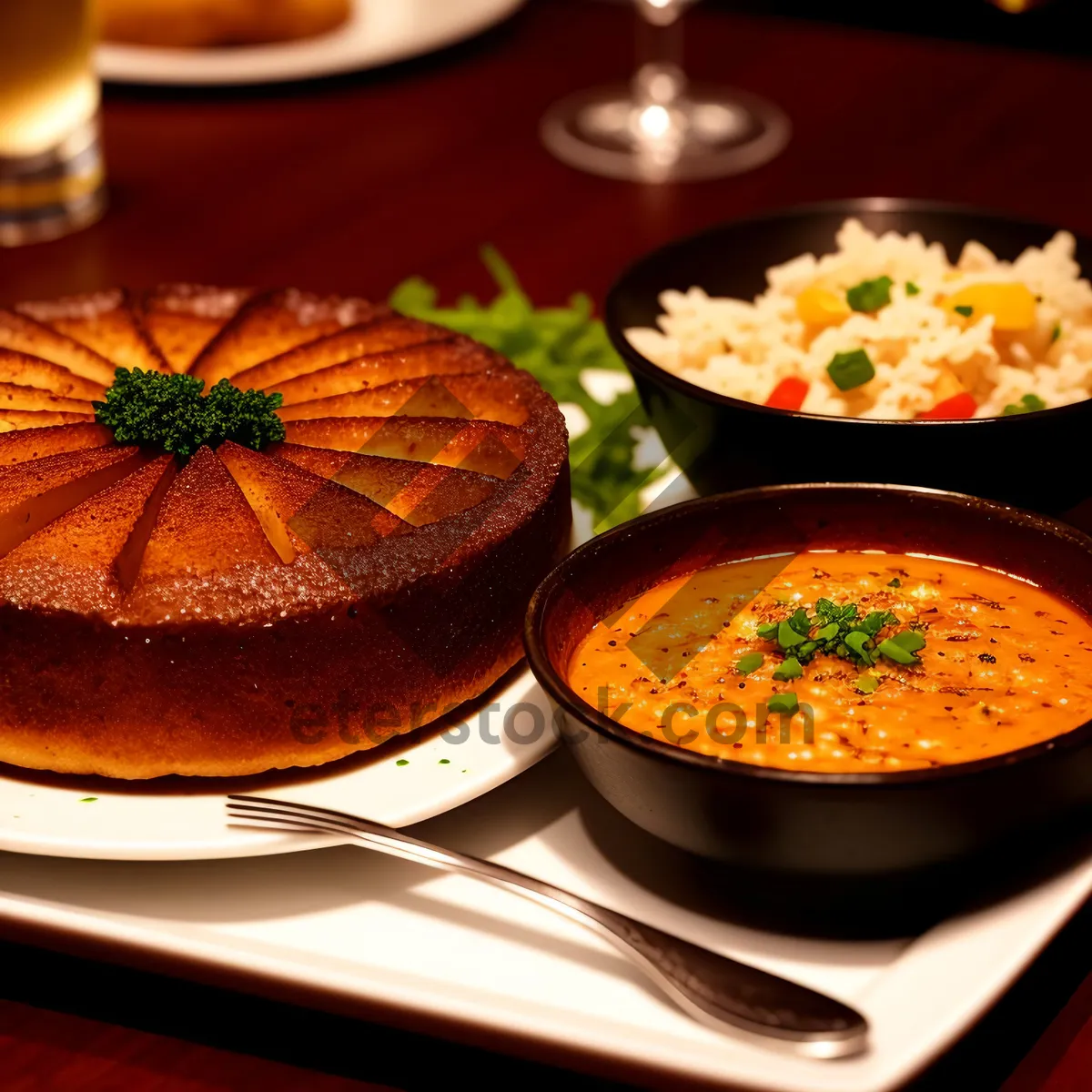 Picture of Delicious Gourmet Plate with Healthy Vegetables and Meat