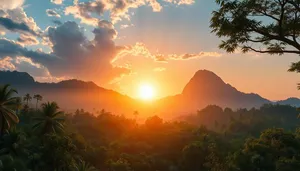 Mountain sunrise silhouette scenic landscape.