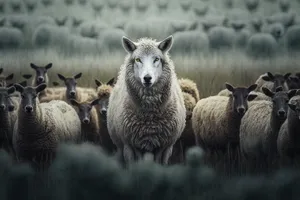 Charming lambs frolicking in the rural field