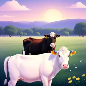 Idyllic Sunset Over Rural Ranch with Cows