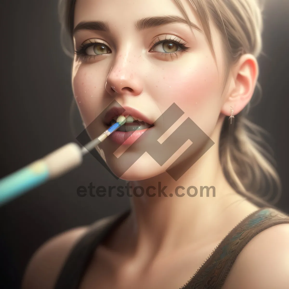 Picture of Smiling Rouge Lady with Brush, Looking Attractive