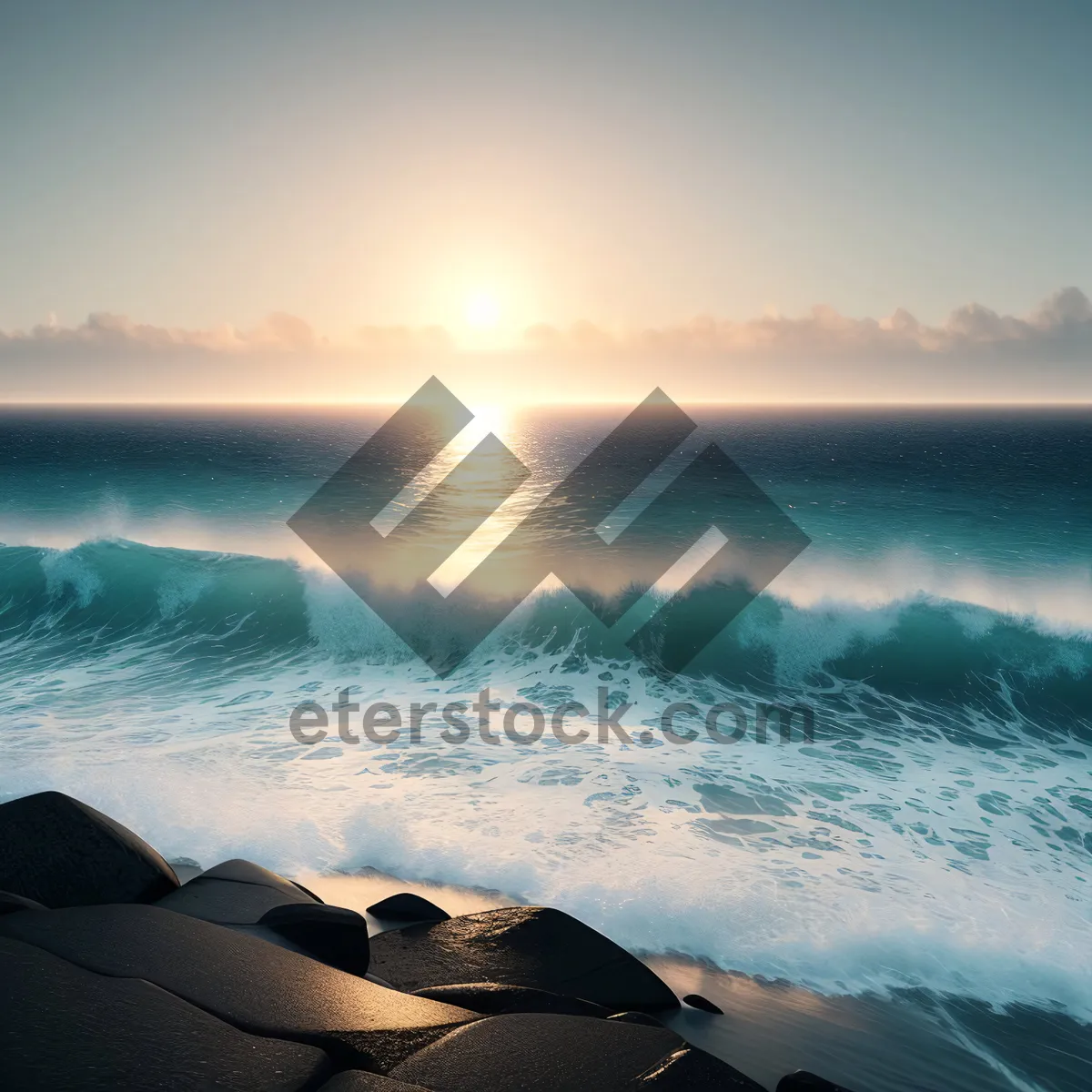 Picture of Serene Sunset Over Beach Waves