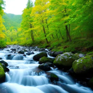 Serene Waterfall Flowing Through Mossy Forest