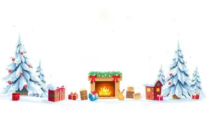 Snow-covered fire station in a holiday setting