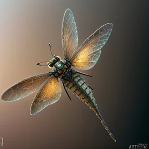 Dragonfly gracefully hovers over springtime garden