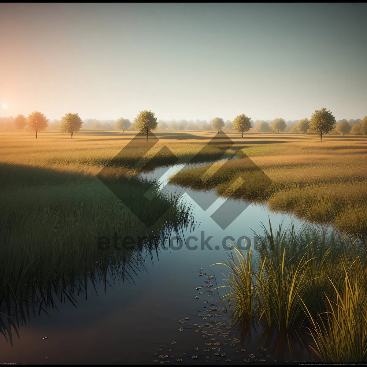 Picture of Serene Sunset Over Countryside Meadow