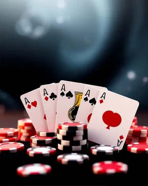 Gambling chip on casino card game table