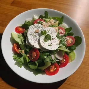 Vegetarian gourmet salad with fresh vegetables and cheese