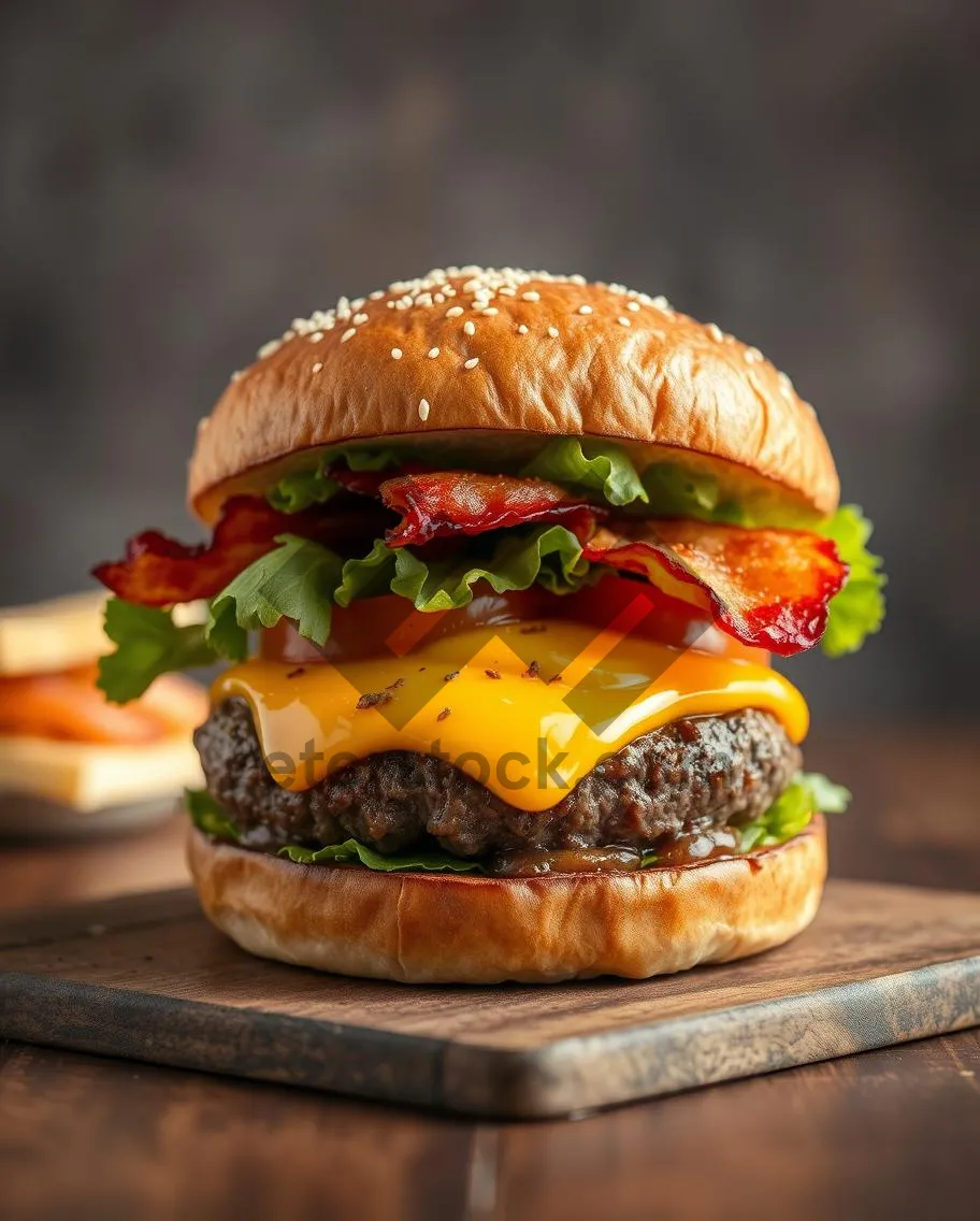 Picture of Delicious Gourmet Cheeseburger with Grilled Vegetables