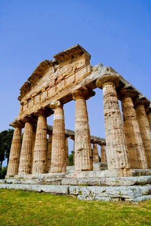 Ancient Roman Temple Ruins with Triumphal Arch.