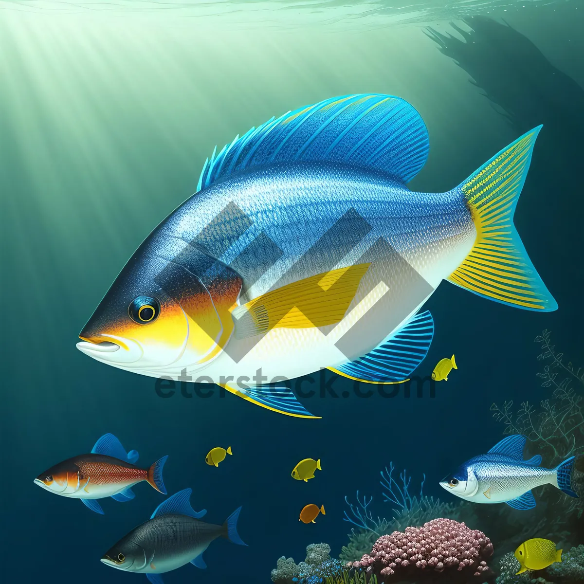 Picture of Colorful Reef Fish Swimming in Saltwater Aquarium