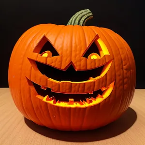 Spooky Fall Jack-o'-Lantern Face Illuminated by Candle
