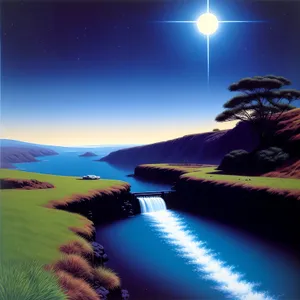 Golden Horizon: Sun Setting Over Serene Landscape