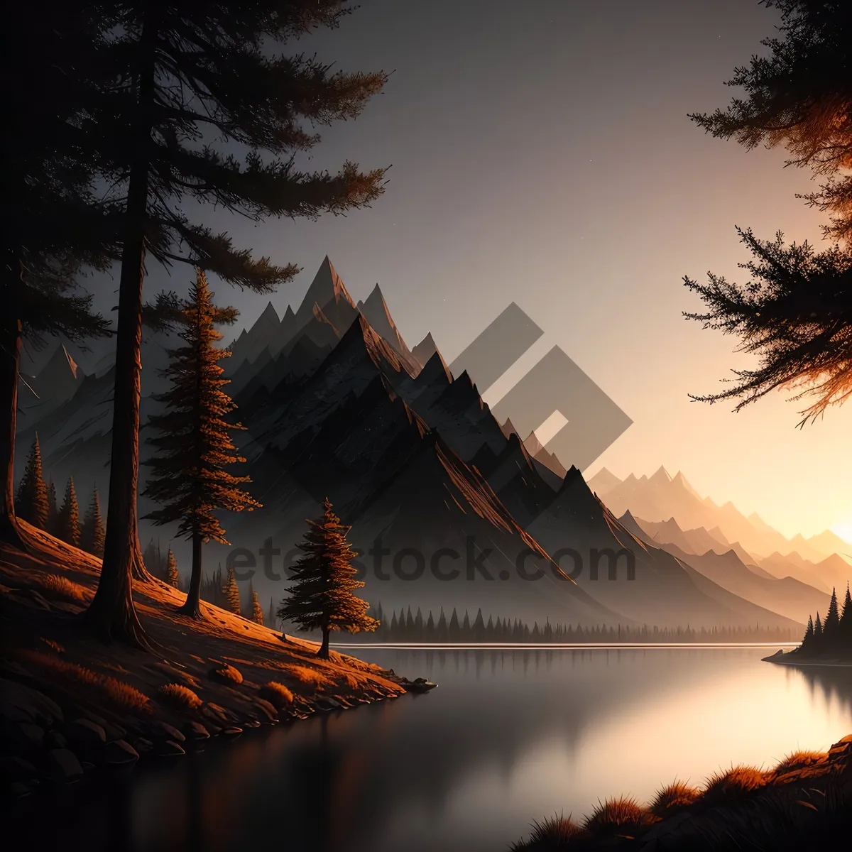 Picture of Splendid Sunset Over Majestic Mountain Lake