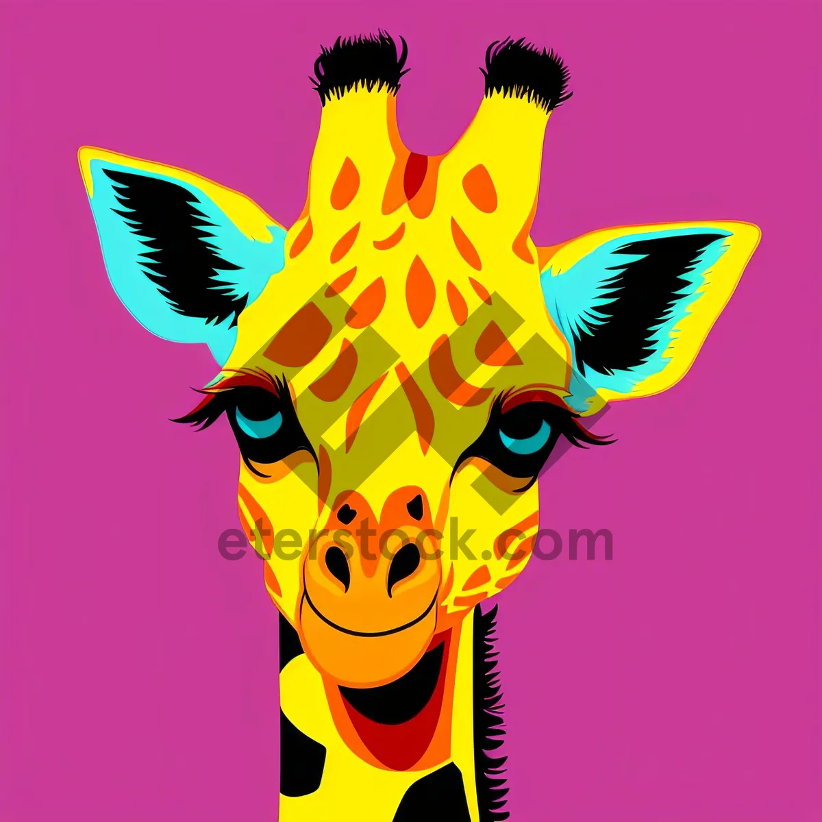 Picture of Playful Boy with Giraffe Cartoon Art