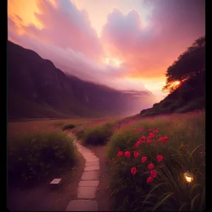 Vibrant Sunset Over Majestic Mountains