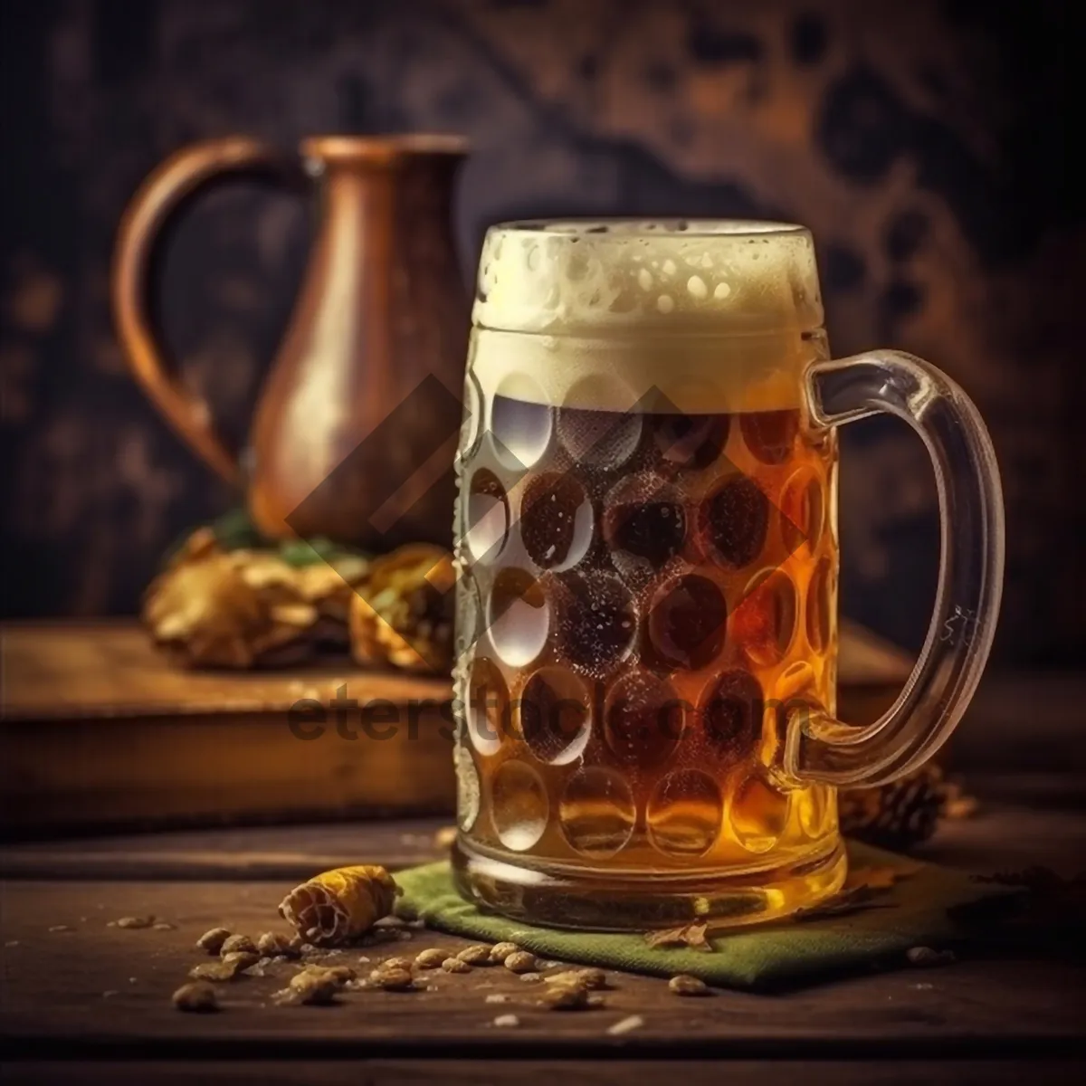 Picture of Party time: Cold beer in a yellow glass mug