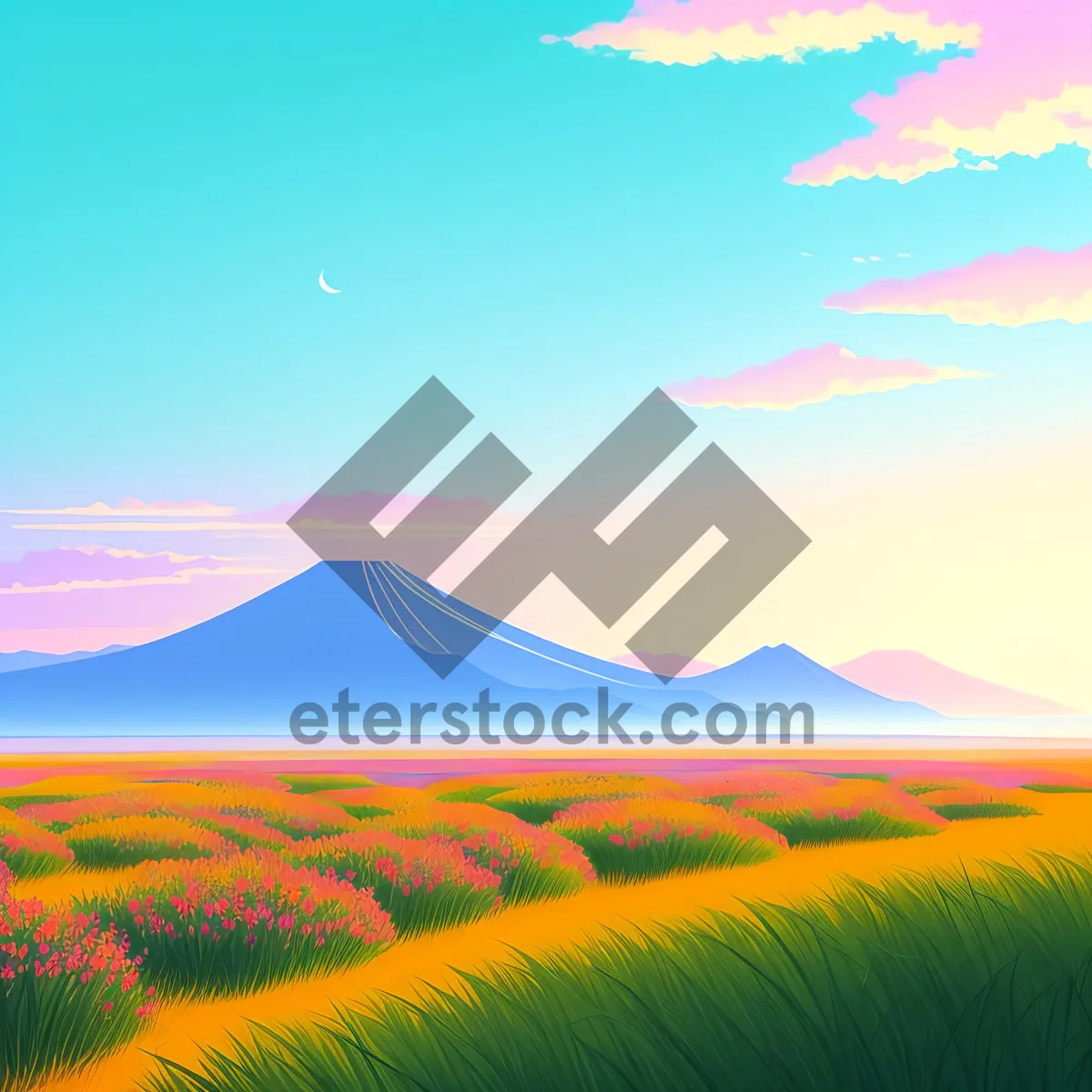 Picture of Sunny Summer Meadow with Clear Blue Sky