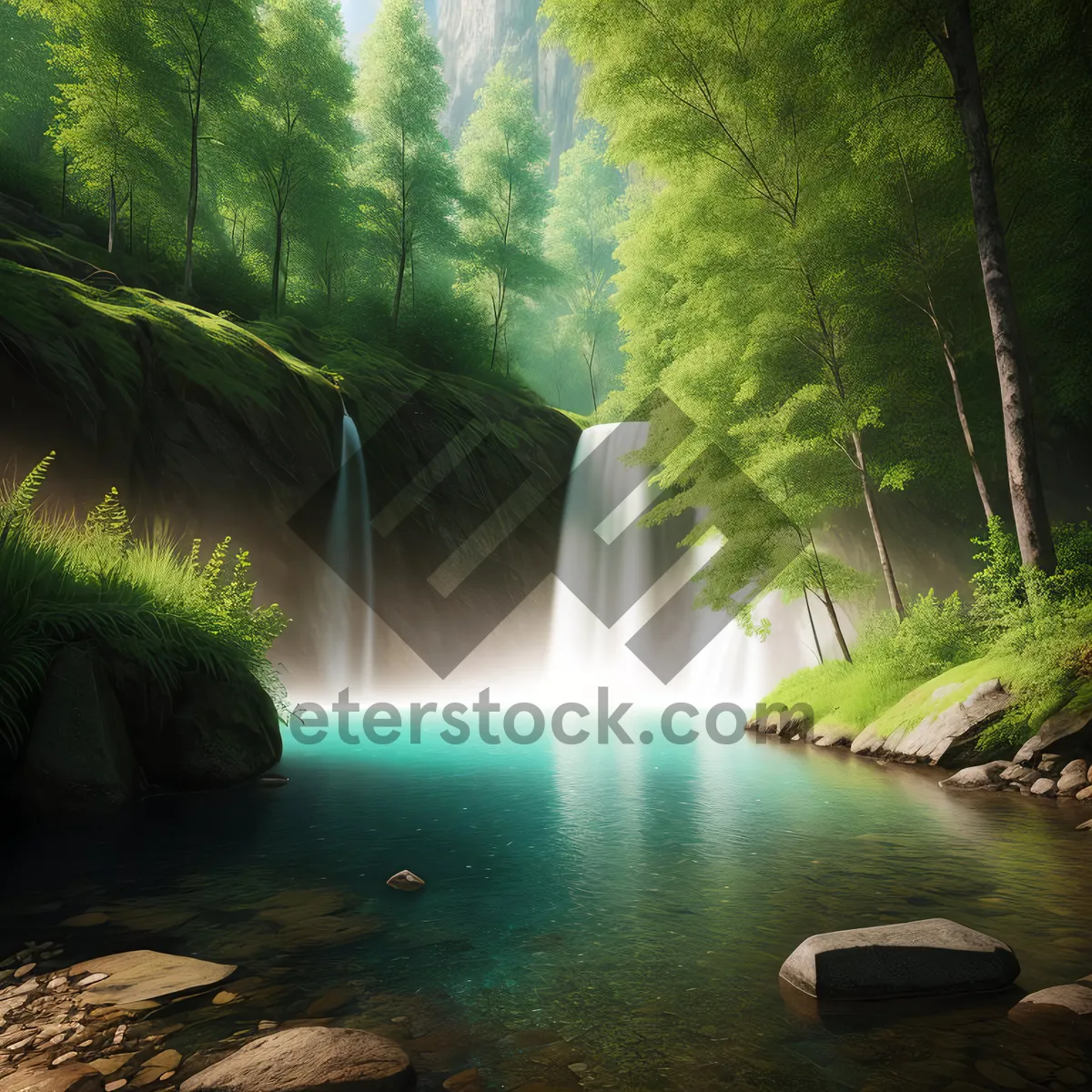 Picture of Serene River Cascade Through Forest