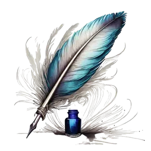 Colorful fractal feather with quill writing implement