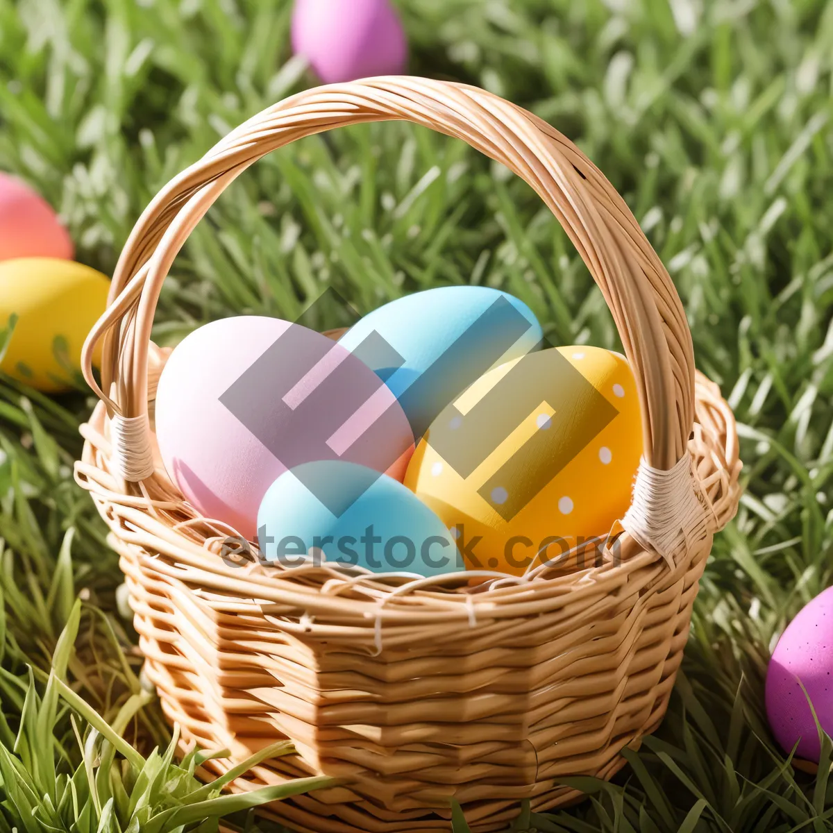 Picture of Colorful Easter Egg Basket with Yellow Eggs