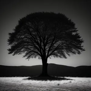 Serenity at Sunset: Oak Tree in Rural Landscape