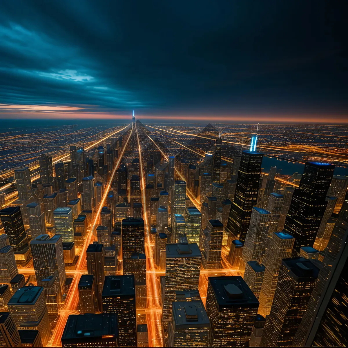 Picture of Nighttime Skyline Reflections at Waterfront Business District