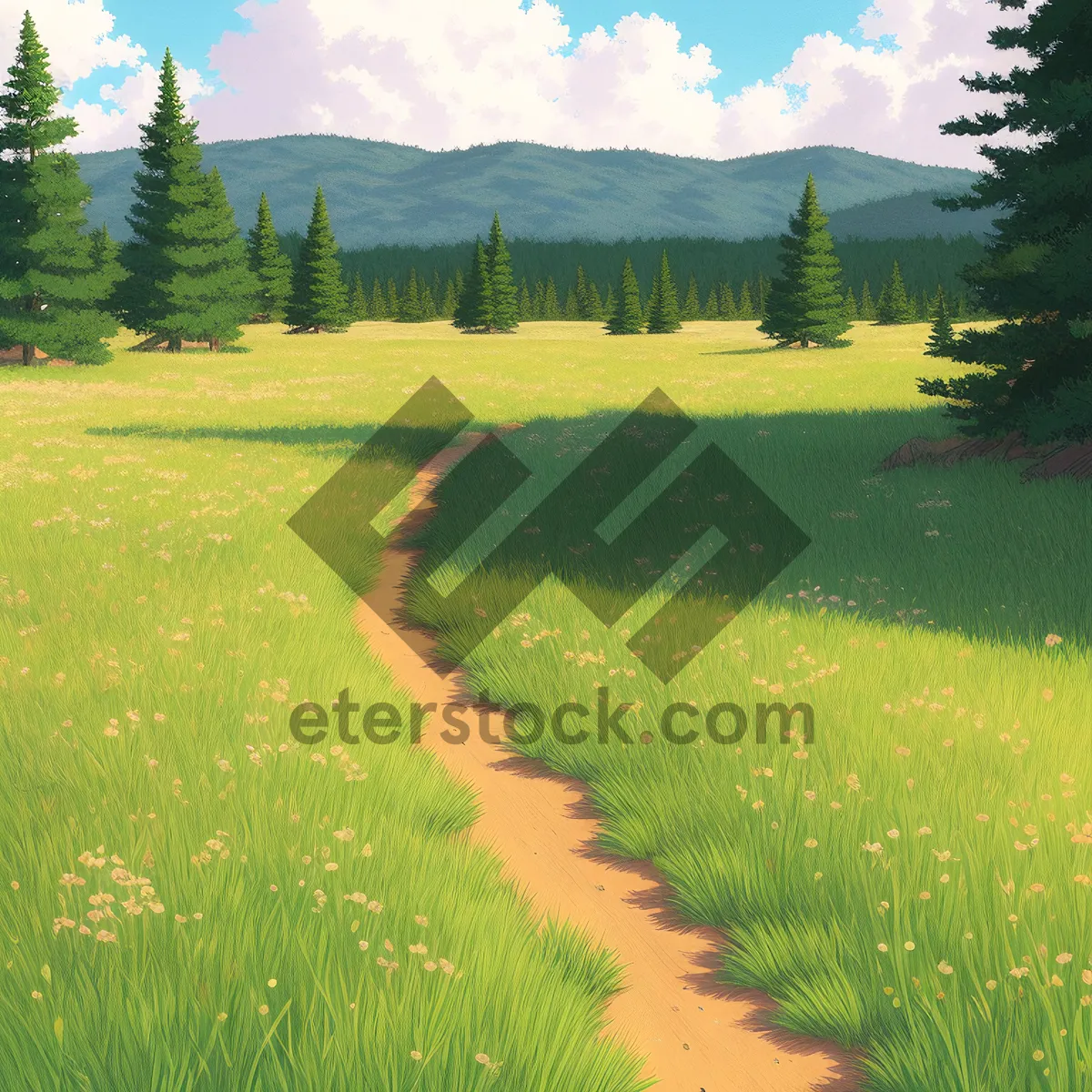 Picture of Idyllic Summer Scene: Rural Landscape with Trees and Meadow