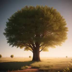 Autumn Oak Tree Horizon in Rural Landscape