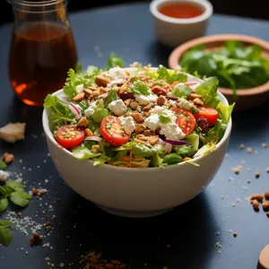 Fresh vegetable salad with tasty guacamole dip.