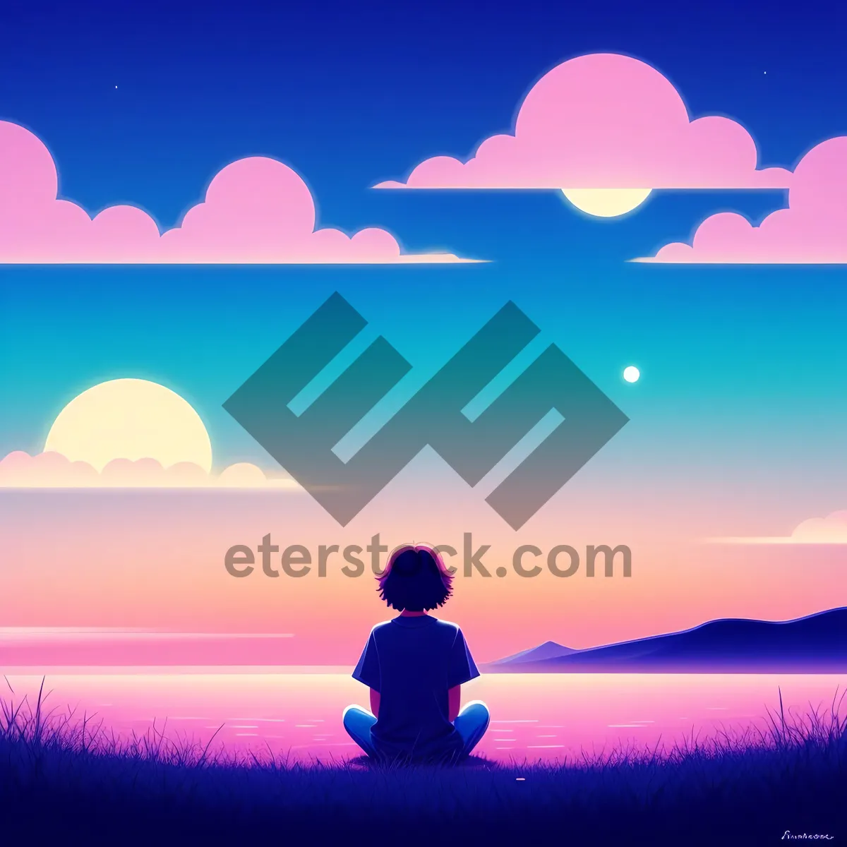 Picture of Vibrant Summer Sky Silhouette Over Meadow