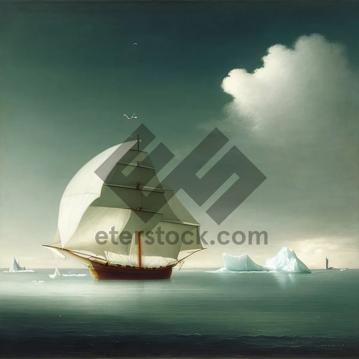 Picture of Majestic Schooner Sailing Across Vast Ocean