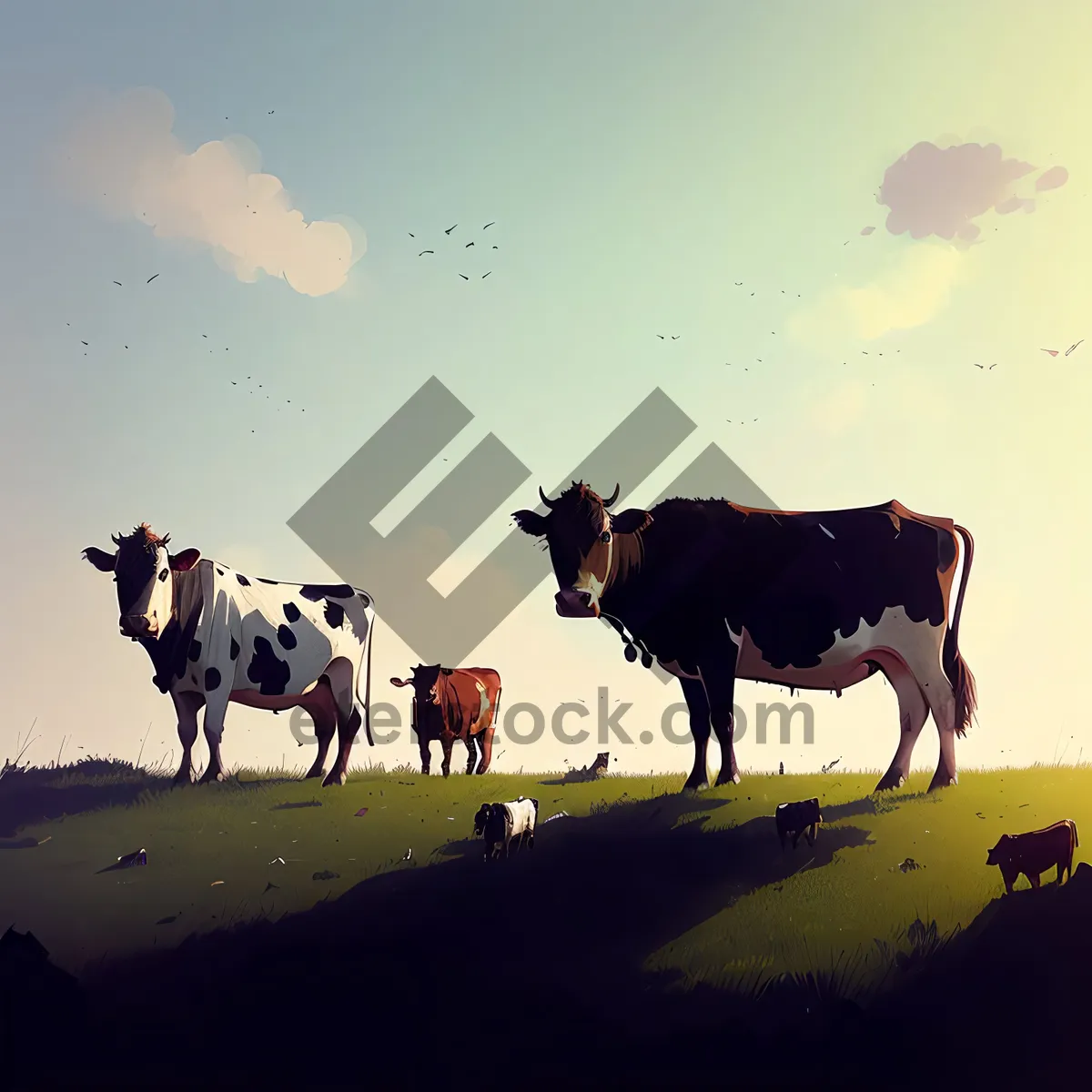 Picture of Serene Rural Landscape with Grazing Cows