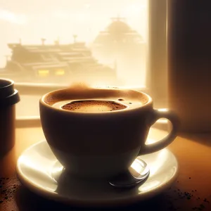 Steamy morning brew in coffee cup