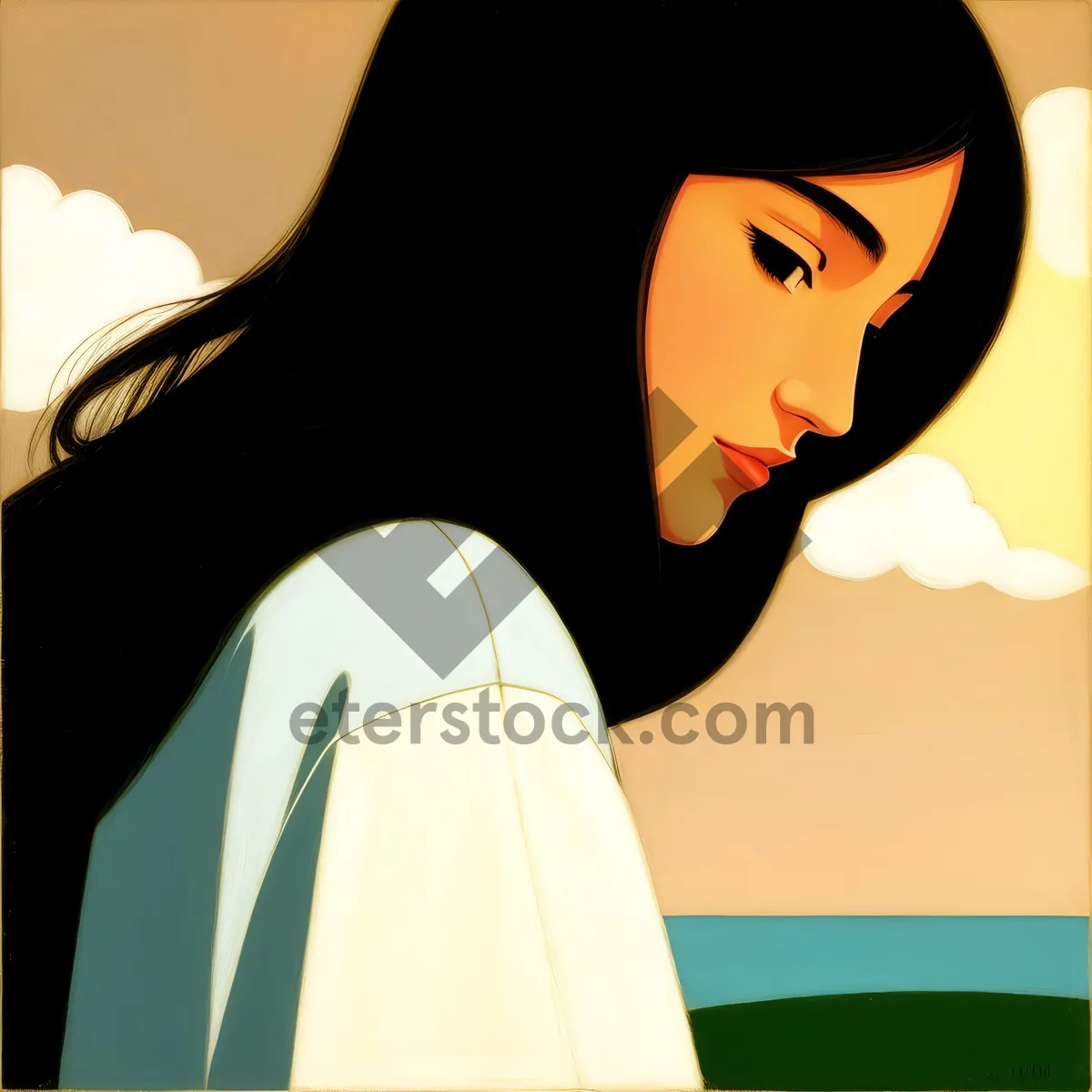Picture of Fashionable Cartoon Lady with Cute Shoulder-Length Hair