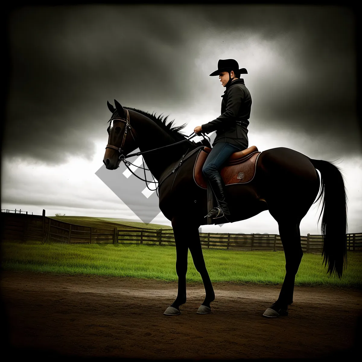 Picture of Thoroughbred Stallion Riding with Stock Saddle