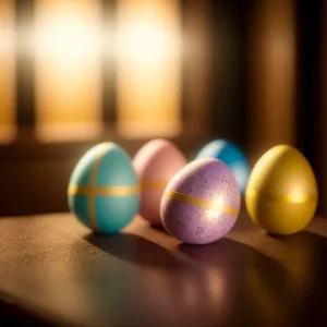 Colorful Easter Bowling Equipment on Round Table