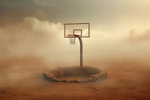 Sunset beach landscape with equipment and backboard