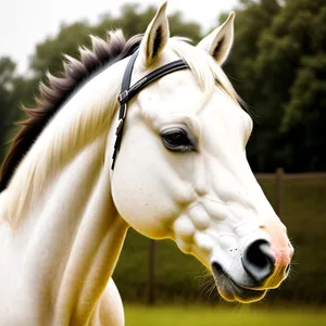 Thoroughbred Stallion Grazing in Rural Meadow