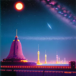 Nighttime View of City Temple on Pier