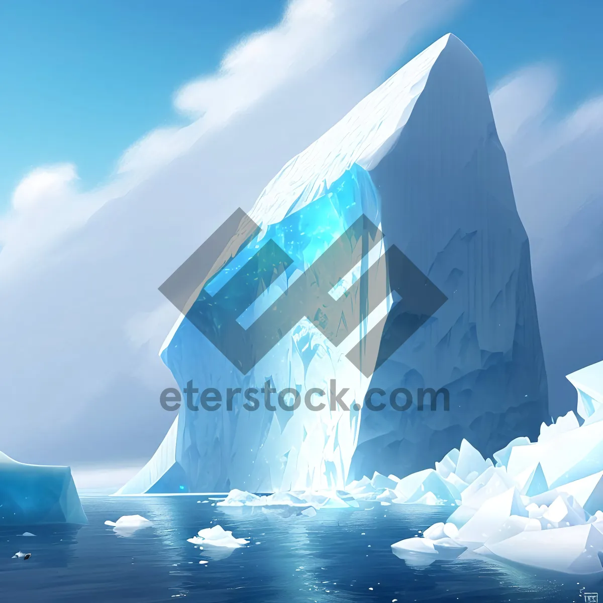 Picture of Frozen Arctic Glacier in Crystal Clear Winter Sky