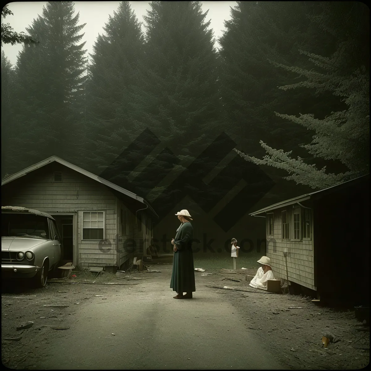 Picture of Vintage Cottage amidst Serene Tree-Lined Landscape