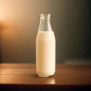 Refreshing Dairy Drink in Clear Glass Bottle.