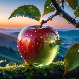 Fresh Organic Ripe Red Apple and Pomegranate